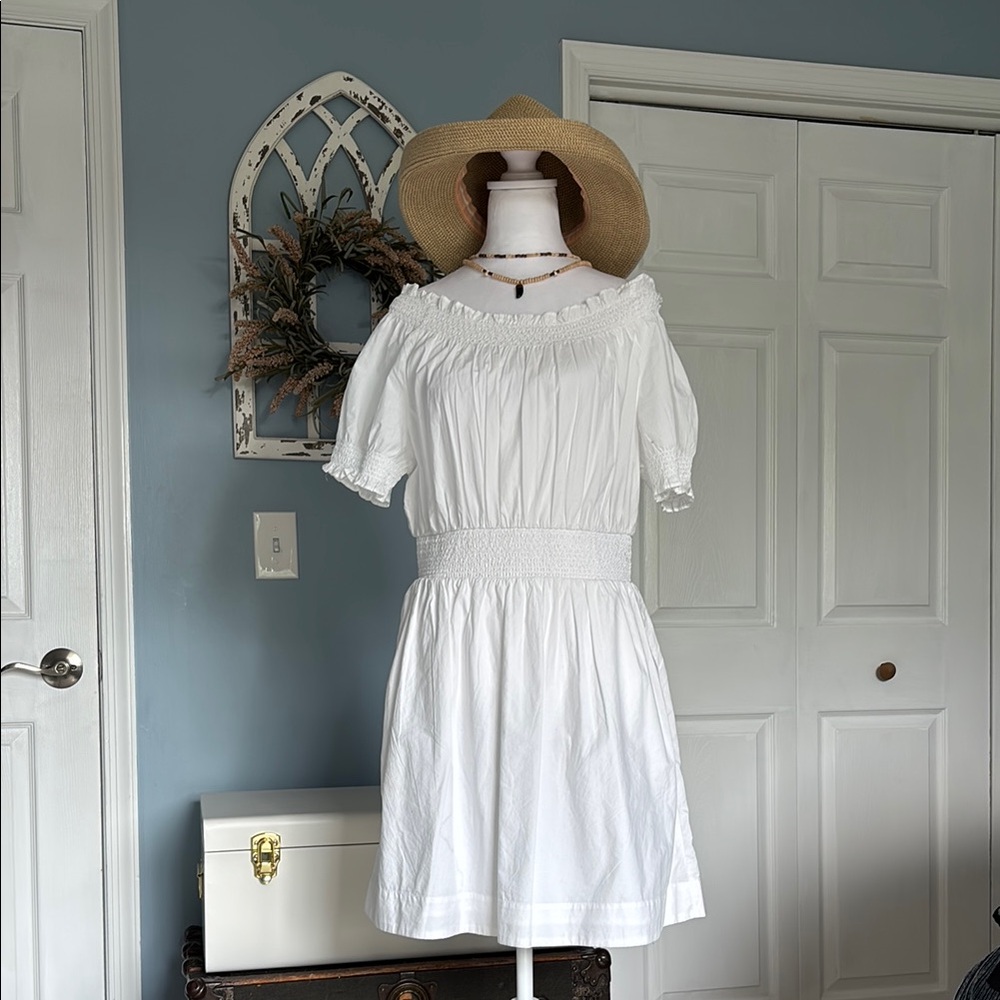 JCrew-Elegant White Off-Shoulder Dress